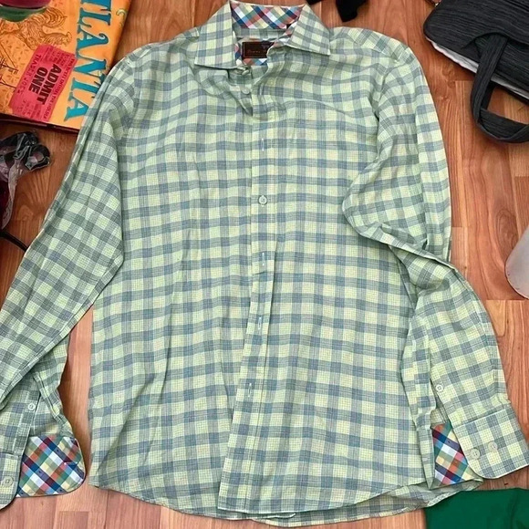James Tattersall Plaid Green Yellow Shirt Size S - Picture 1 of 5